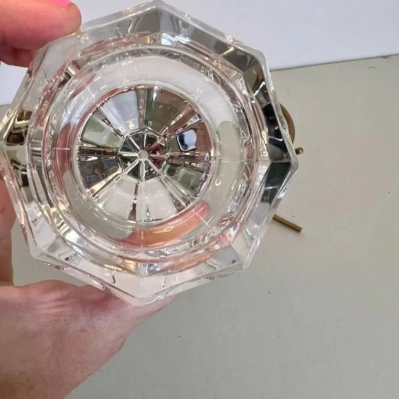 Vintage PartyLite Clear Heavy Glass Tealight Candle Holder Diamond on Gold Stand - Picture 6 of 14